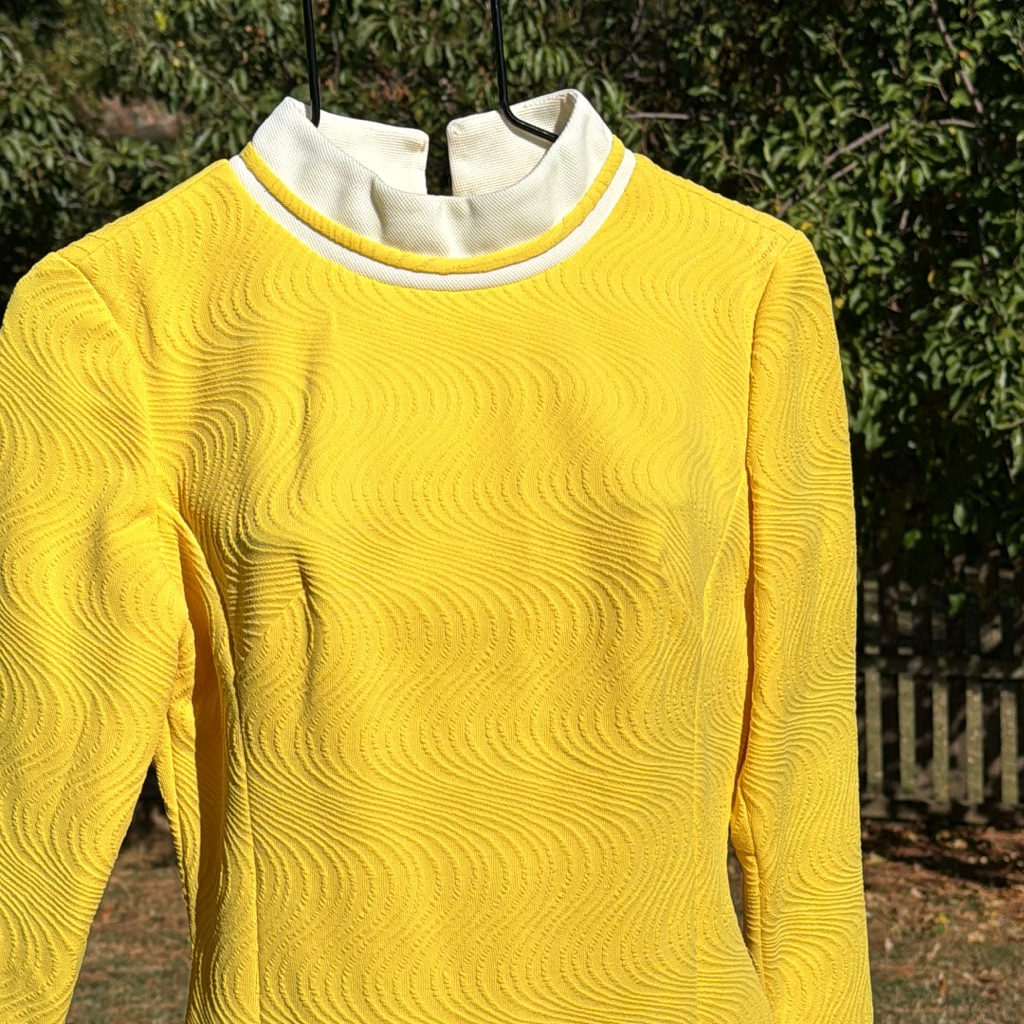 Vintage Julie Miller Original 1970s Yellow White Textured Dress Gogo Dance Mcm